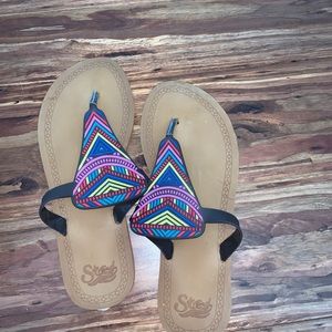 Aztec print flip flop